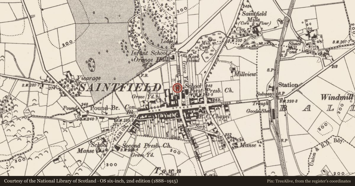 Ordnance Survey six-inch map, 2nd edition (1888–1915) covering the location of 18 Comber St., Newry, Mourne and Down, with a pin at the register's coordinates