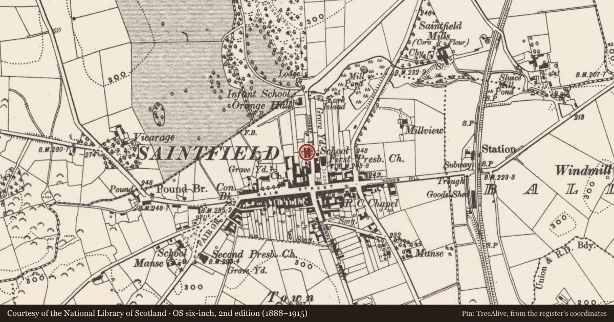 Ordnance Survey six-inch map, 2nd edition (1888–1915) covering the location of 20 Comber St., Newry, Mourne and Down, with a pin at the register's coordinates