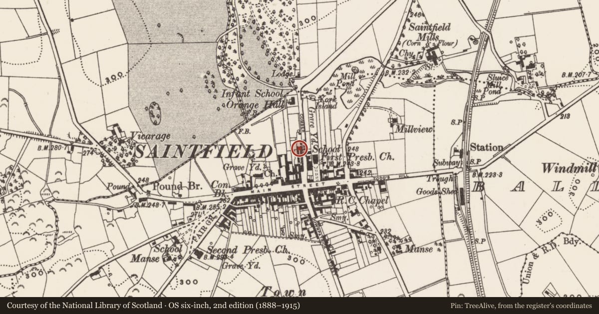 Ordnance Survey six-inch map, 2nd edition (1888–1915) covering the location of 22 Comber St., Newry, Mourne and Down, with a pin at the register's coordinates