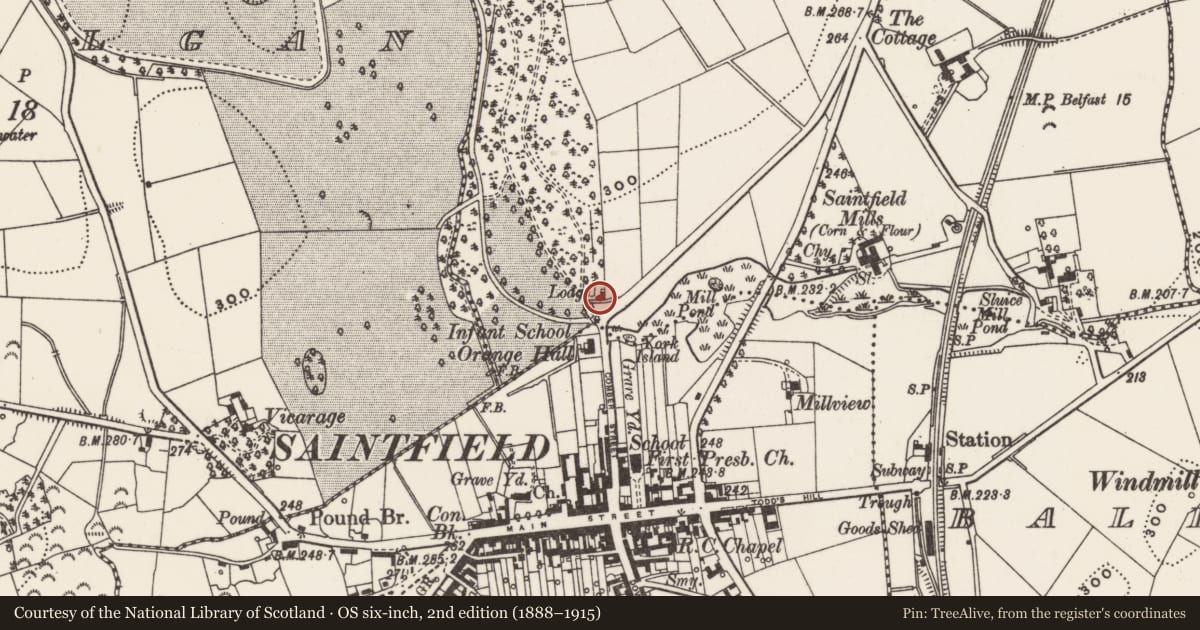 Ordnance Survey six-inch map, 2nd edition (1888–1915) covering the location of LODGE, Newry, Mourne and Down, with a pin at the register's coordinates