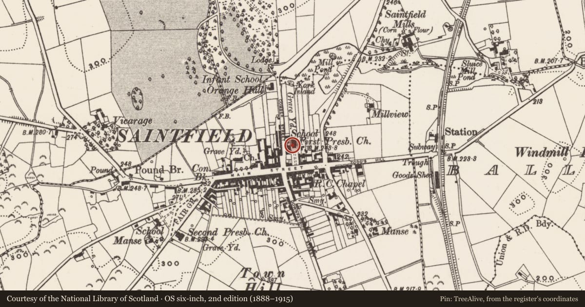 Ordnance Survey six-inch map, 2nd edition (1888–1915) covering the location of First Presbyterian Church, Newry, Mourne and Down, with a pin at the register's coordinates