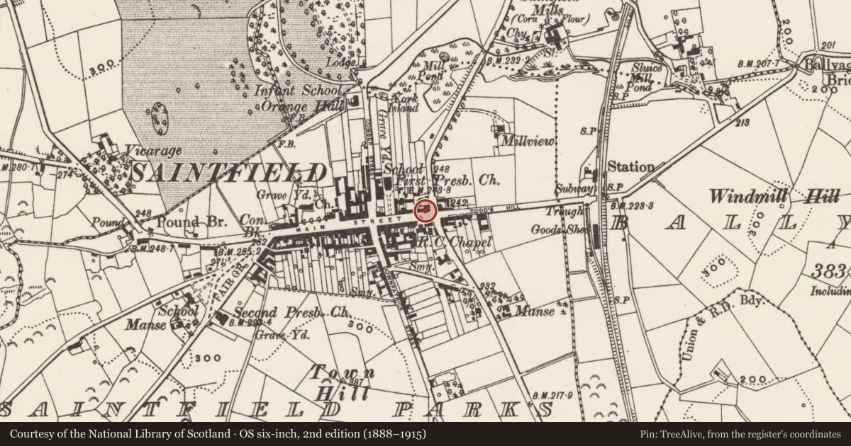 Ordnance Survey six-inch map, 2nd edition (1888–1915) covering the location of 2 Belfast Road, Newry, Mourne and Down, with a pin at the register's coordinates
