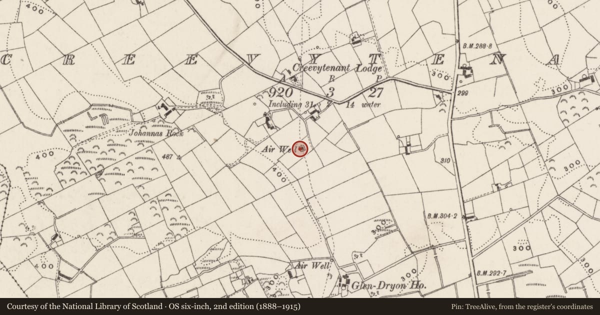 Ordnance Survey six-inch map, 2nd edition (1888–1915) covering the location of Well House, Creevytenant, Newry, Mourne and Down, with a pin at the register's coordinates