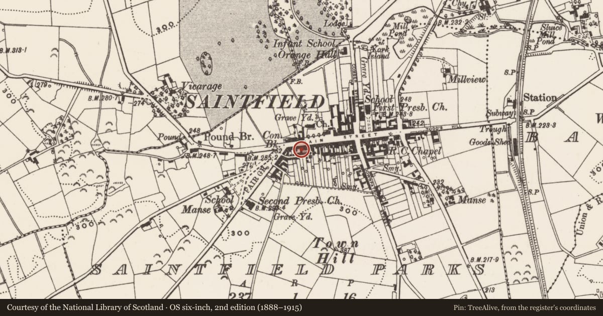 Ordnance Survey six-inch map, 2nd edition (1888–1915) covering the location of 78 Main St., Newry, Mourne and Down, with a pin at the register's coordinates