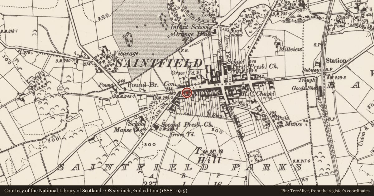 Ordnance Survey six-inch map, 2nd edition (1888–1915) covering the location of 80 Main St., Newry, Mourne and Down, with a pin at the register's coordinates