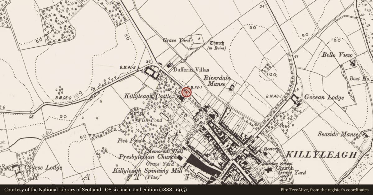 Ordnance Survey six-inch map, 2nd edition (1888–1915) covering the location of North East Gateway, Newry, Mourne and Down, with a pin at the register's coordinates