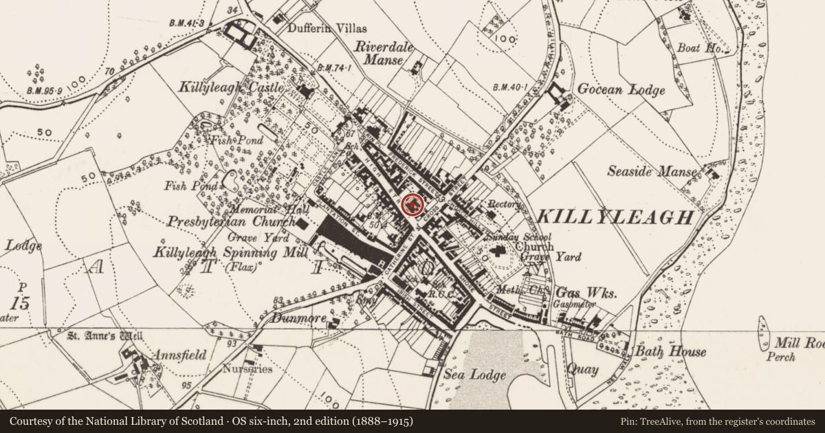 Ordnance Survey six-inch map, 2nd edition (1888–1915) covering the location of 9 High St, Newry, Mourne and Down, with a pin at the register's coordinates