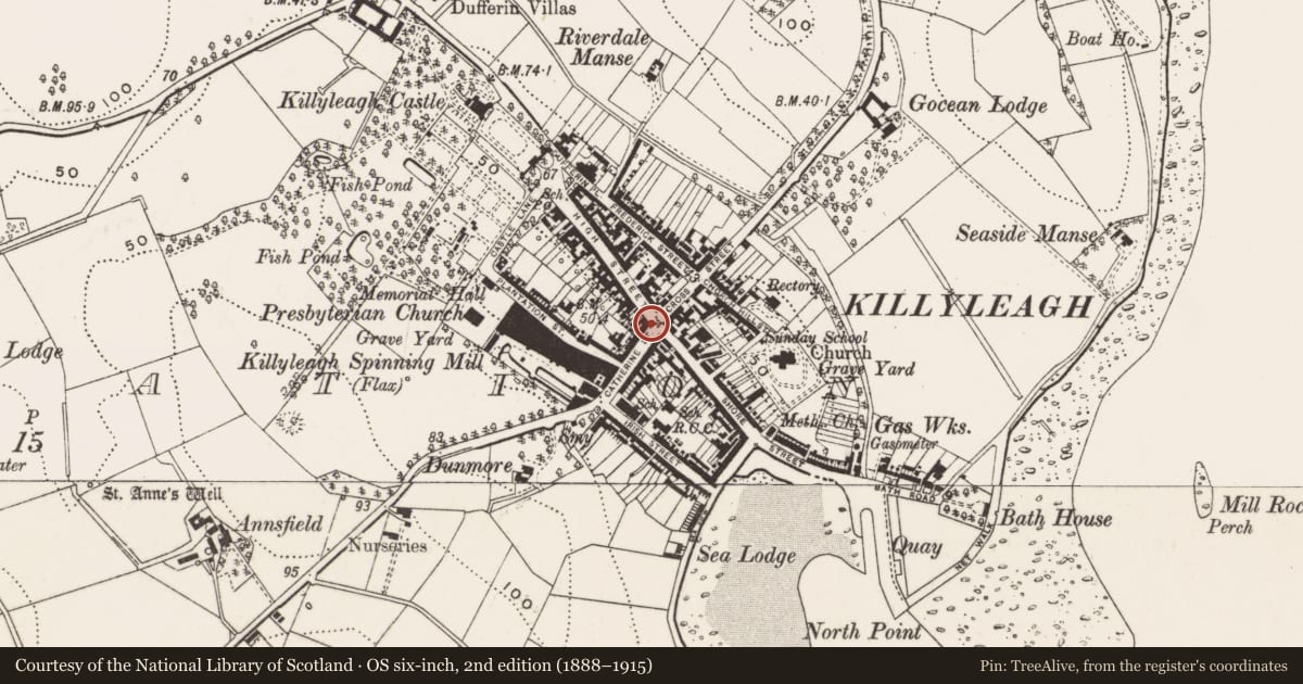 Ordnance Survey six-inch map, 2nd edition (1888–1915) covering the location of 1 Catherine St., Newry, Mourne and Down, with a pin at the register's coordinates