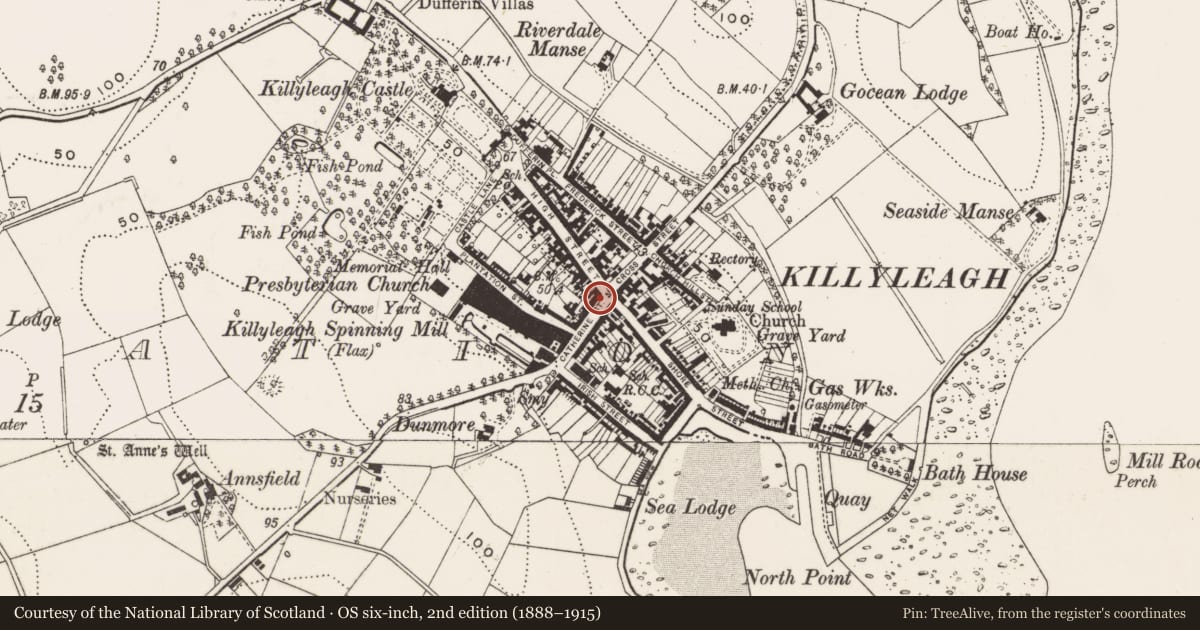 Ordnance Survey six-inch map, 2nd edition (1888–1915) covering the location of 3 Catherine St., Newry, Mourne and Down, with a pin at the register's coordinates