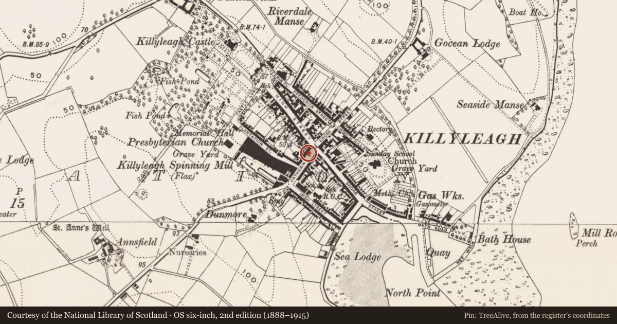 Ordnance Survey six-inch map, 2nd edition (1888–1915) covering the location of 7 Catherine St., Newry, Mourne and Down, with a pin at the register's coordinates