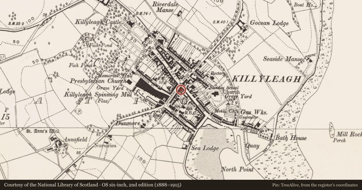 Ordnance Survey six-inch map, 2nd edition (1888–1915) covering the location of 4-6 Catherine St., Newry, Mourne and Down, with a pin at the register's coordinates