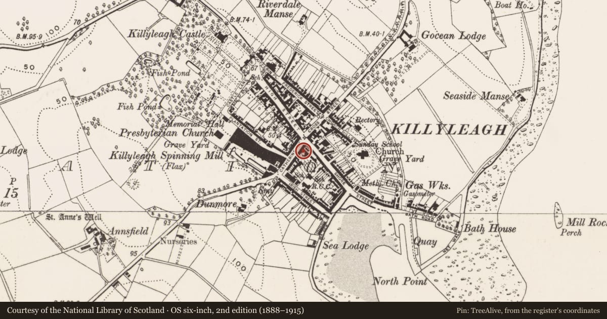 Ordnance Survey six-inch map, 2nd edition (1888–1915) covering the location of 8 Catherine St., Newry, Mourne and Down, with a pin at the register's coordinates