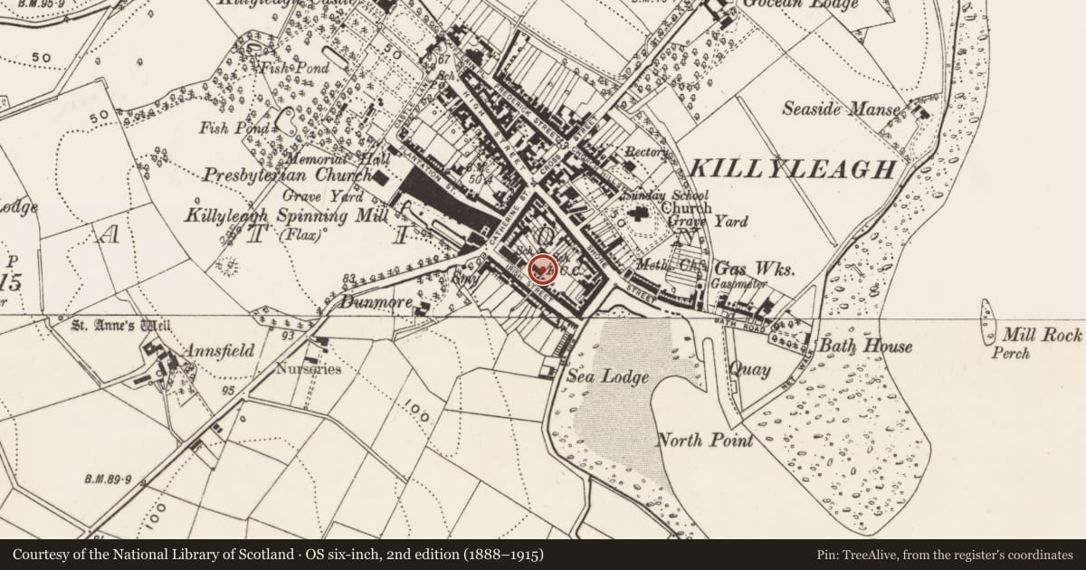 Ordnance Survey six-inch map, 2nd edition (1888–1915) covering the location of St. Mary'S R C CHURCH, Newry, Mourne and Down, with a pin at the register's coordinates