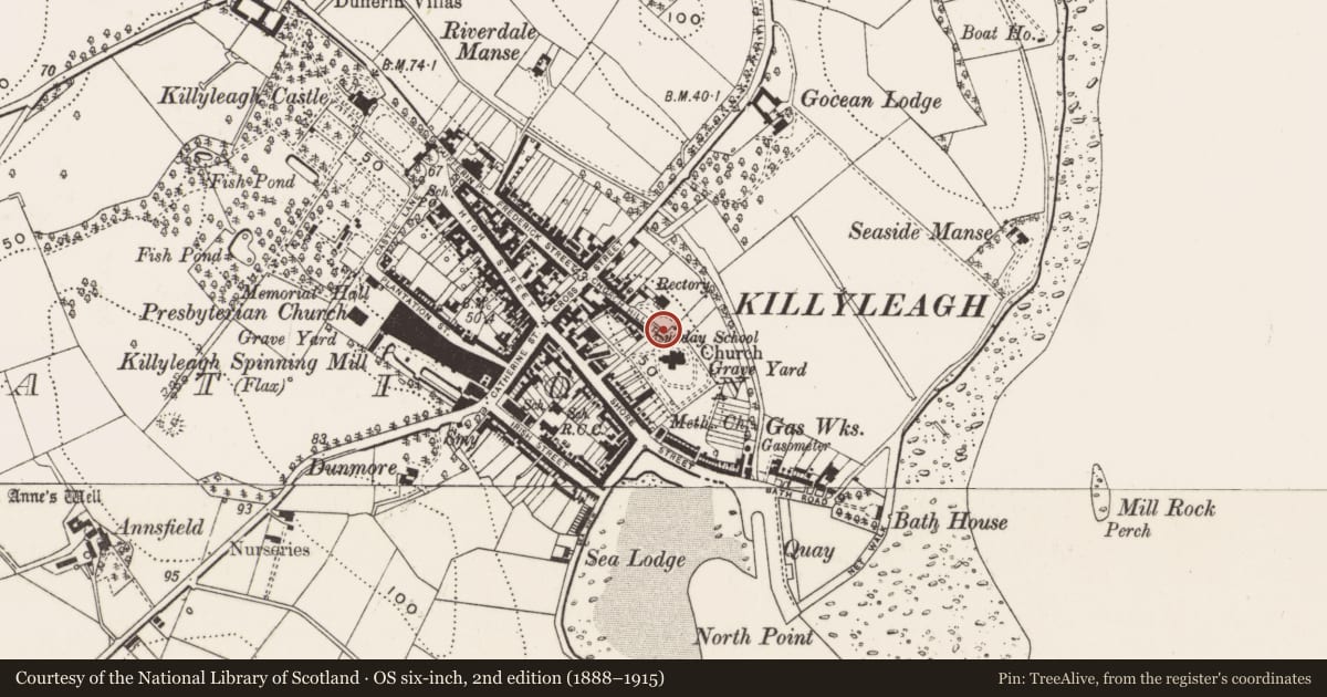 Ordnance Survey six-inch map, 2nd edition (1888–1915) covering the location of Entrance Gate Screen, Newry, Mourne and Down, with a pin at the register's coordinates