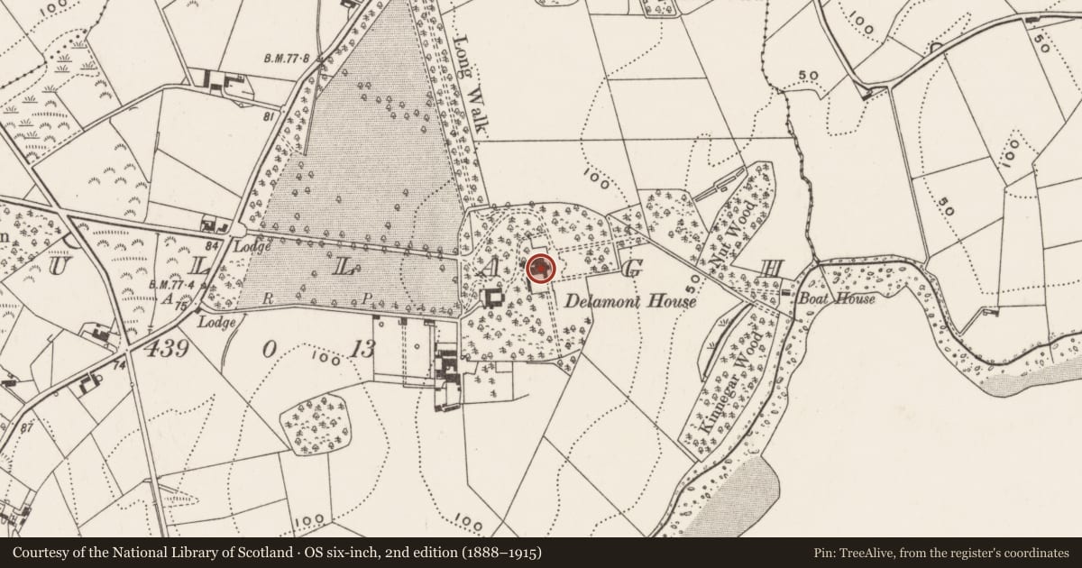 Ordnance Survey six-inch map, 2nd edition (1888–1915) covering the location of Delamont House, Mullagh, Newry, Mourne and Down, with a pin at the register's coordinates