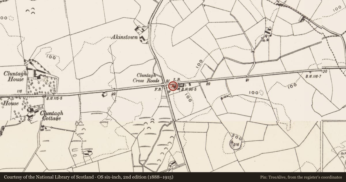 Ordnance Survey six-inch map, 2nd edition (1888–1915) covering the location of Cluntagh House, Newry, Mourne and Down, with a pin at the register's coordinates
