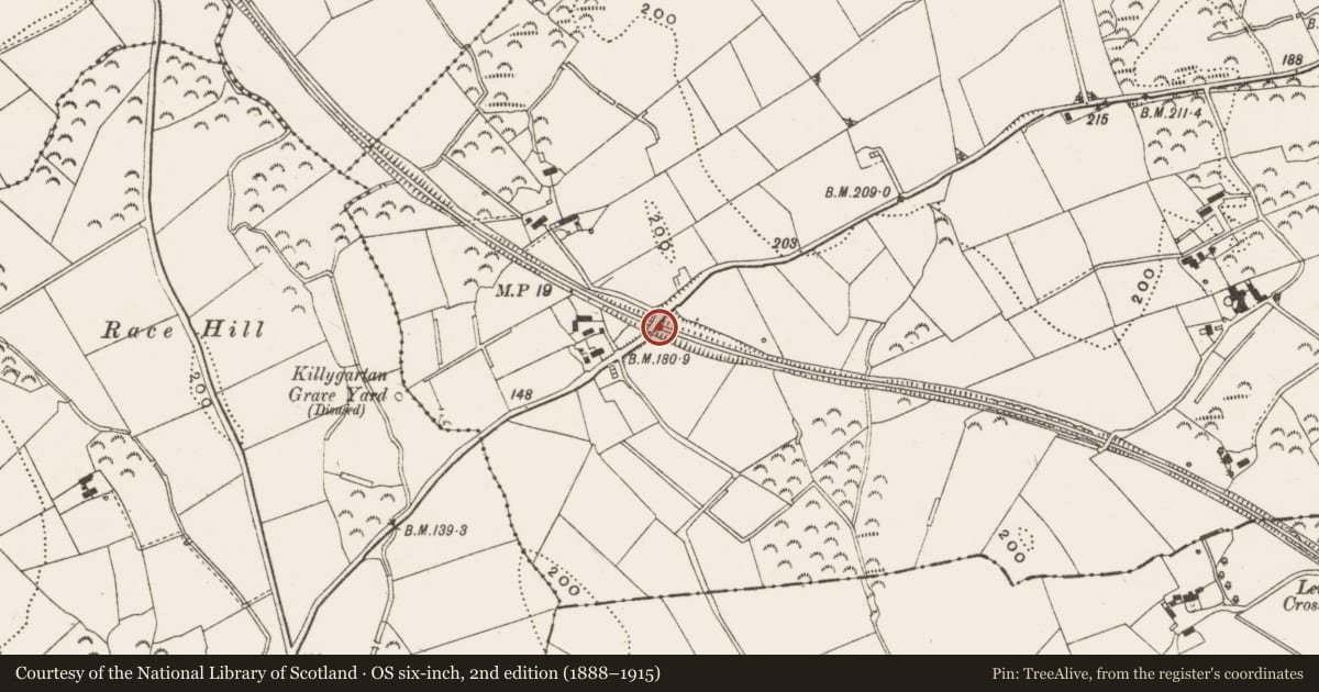 Ordnance Survey six-inch map, 2nd edition (1888–1915) covering the location of Former railway bridge, Clontaghnaglar, Newry, Mourne and Down, with a pin at the register's coordinates