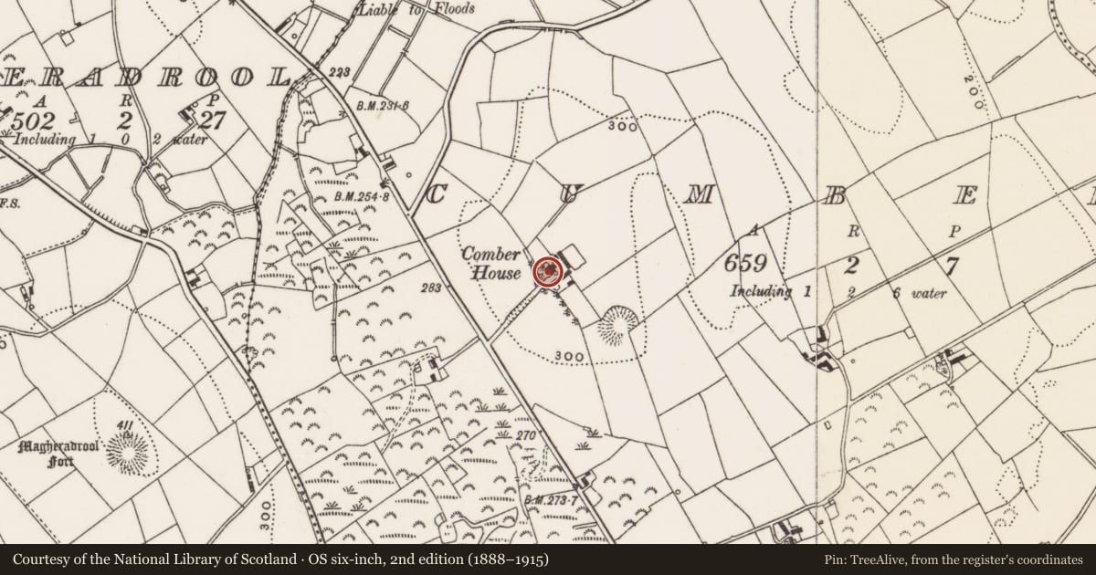 Ordnance Survey six-inch map, 2nd edition (1888–1915) covering the location of Cumber House, Newry, Mourne and Down, with a pin at the register's coordinates