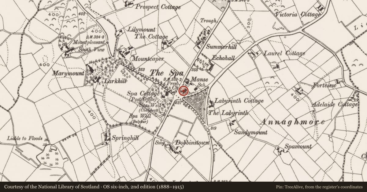 Ordnance Survey six-inch map, 2nd edition (1888–1915) covering the location of Spa Presbyterian Church, Ballymaglave south, Newry, Mourne and Down, with a pin at the register's coordinates