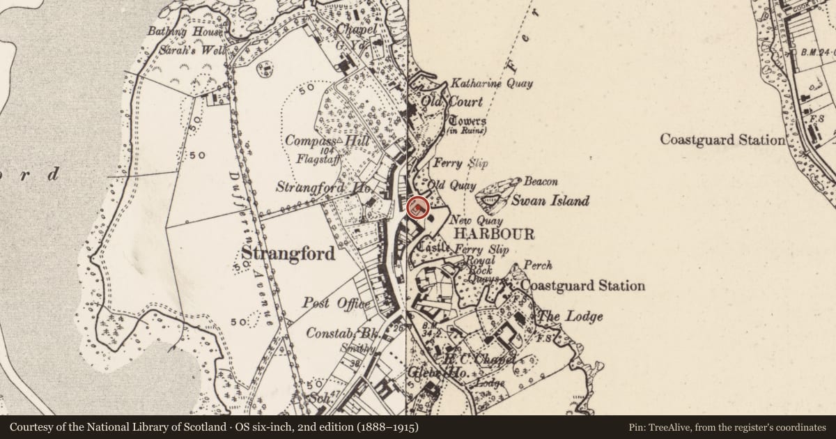 Ordnance Survey six-inch map, 2nd edition (1888–1915) covering the location of 6 The Quay, Newry, Mourne and Down, with a pin at the register's coordinates