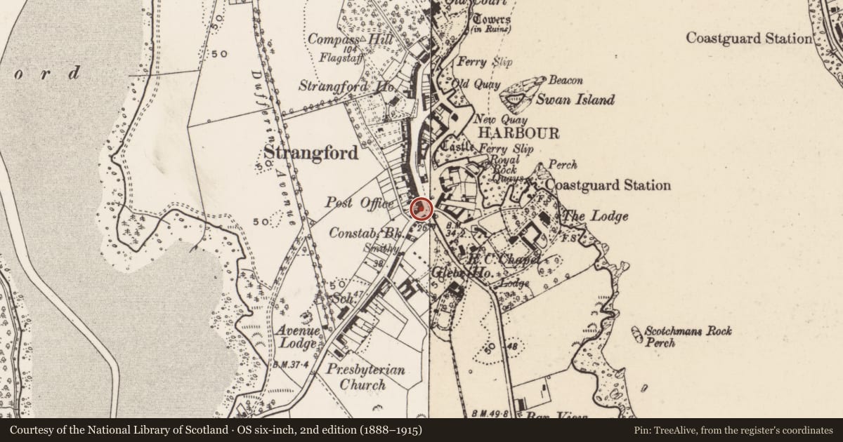 Ordnance Survey six-inch map, 2nd edition (1888–1915) covering the location of 1 The Square, Newry, Mourne and Down, with a pin at the register's coordinates