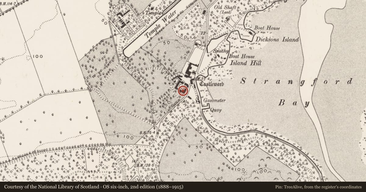 Ordnance Survey six-inch map, 2nd edition (1888–1915) covering the location of Stable Yard, Newry, Mourne and Down, with a pin at the register's coordinates