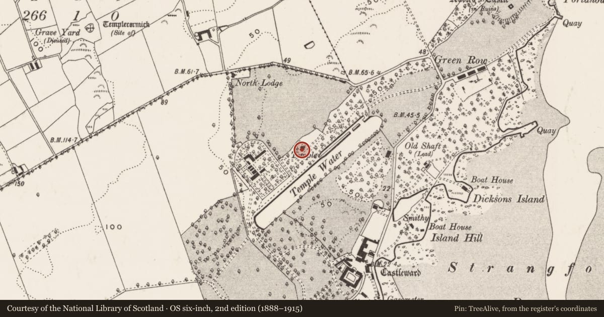 Ordnance Survey six-inch map, 2nd edition (1888–1915) covering the location of The Temple Above Temple Water, Newry, Mourne and Down, with a pin at the register's coordinates