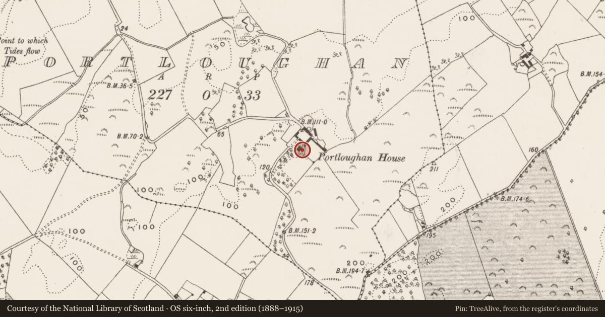 Ordnance Survey six-inch map, 2nd edition (1888–1915) covering the location of Portloughan House, Newry, Mourne and Down, with a pin at the register's coordinates