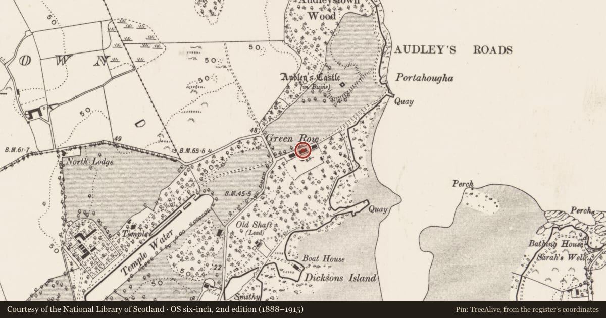 Ordnance Survey six-inch map, 2nd edition (1888–1915) covering the location of 1-6 Green Row, Newry, Mourne and Down, with a pin at the register's coordinates