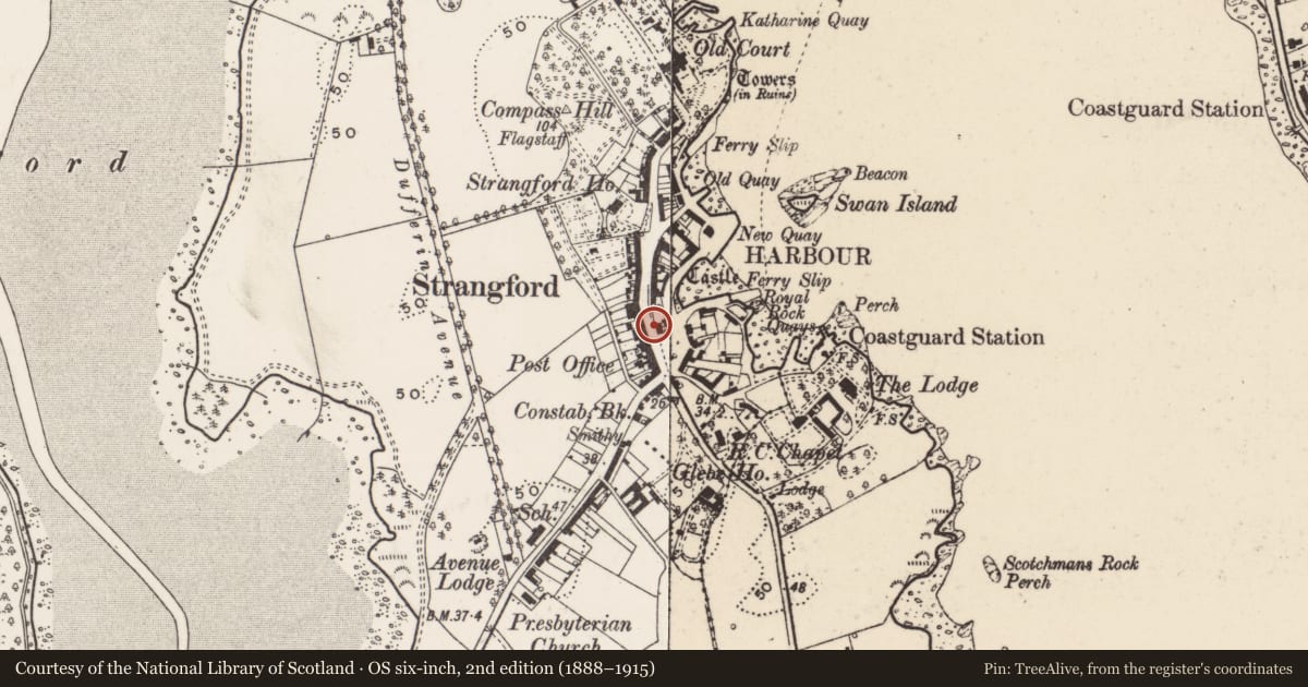 Ordnance Survey six-inch map, 2nd edition (1888–1915) covering the location of Telephone Kiosk, Newry, Mourne and Down, with a pin at the register's coordinates