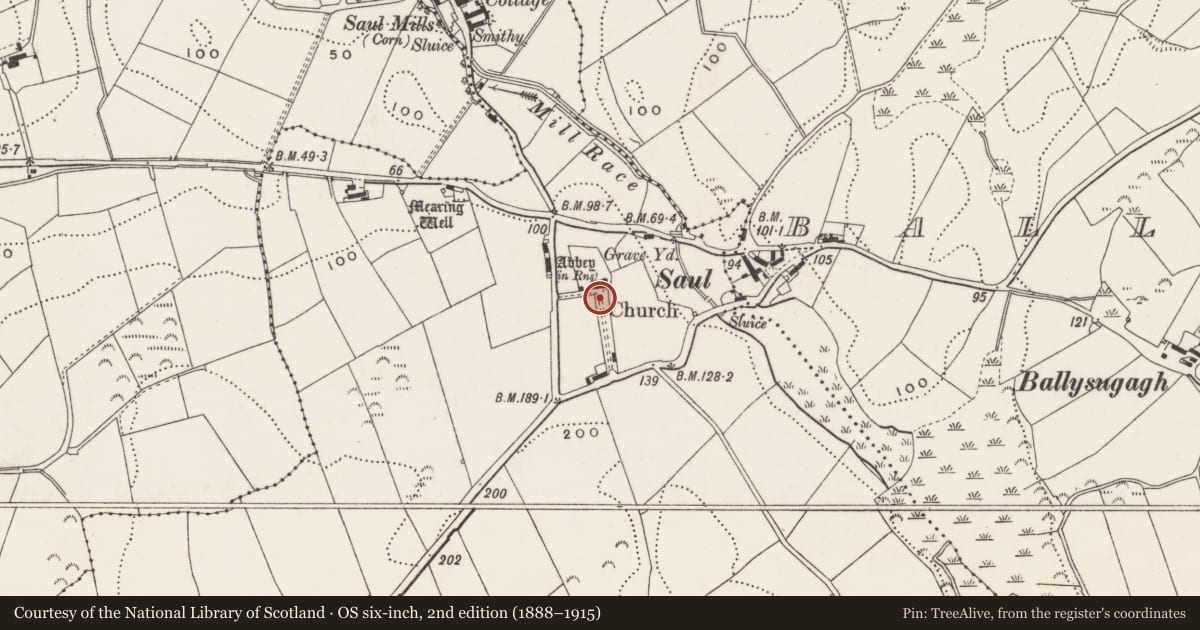Ordnance Survey six-inch map, 2nd edition (1888–1915) covering the location of St. Patrick'S Memorial C OF I CHURCH, Newry, Mourne and Down, with a pin at the register's coordinates