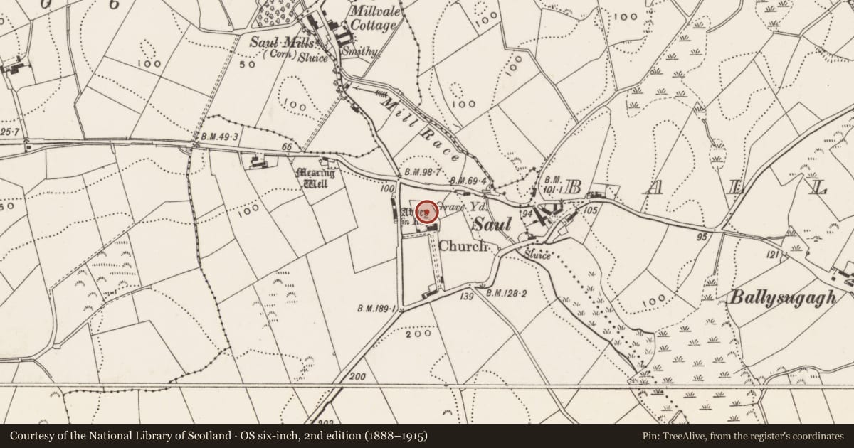 Ordnance Survey six-inch map, 2nd edition (1888–1915) covering the location of Mortuary House, Newry, Mourne and Down, with a pin at the register's coordinates