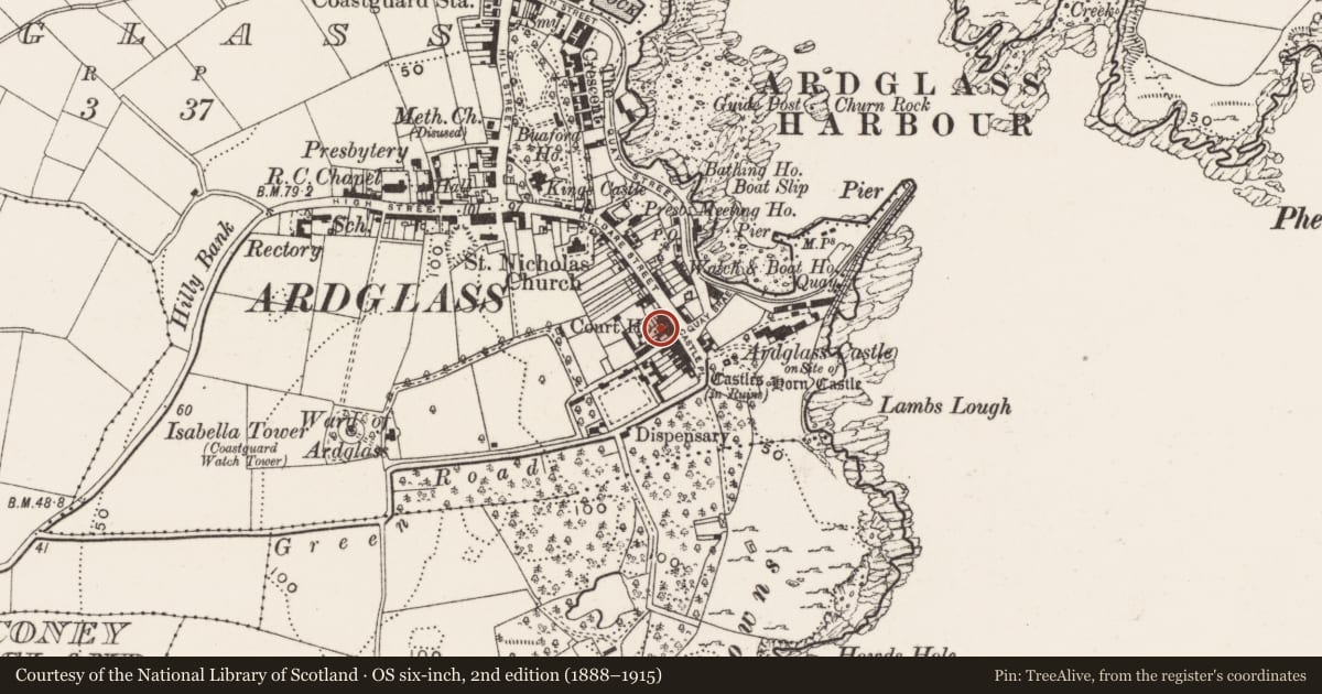 Ordnance Survey six-inch map, 2nd edition (1888–1915) covering the location of 4 Kildare St., Newry, Mourne and Down, with a pin at the register's coordinates