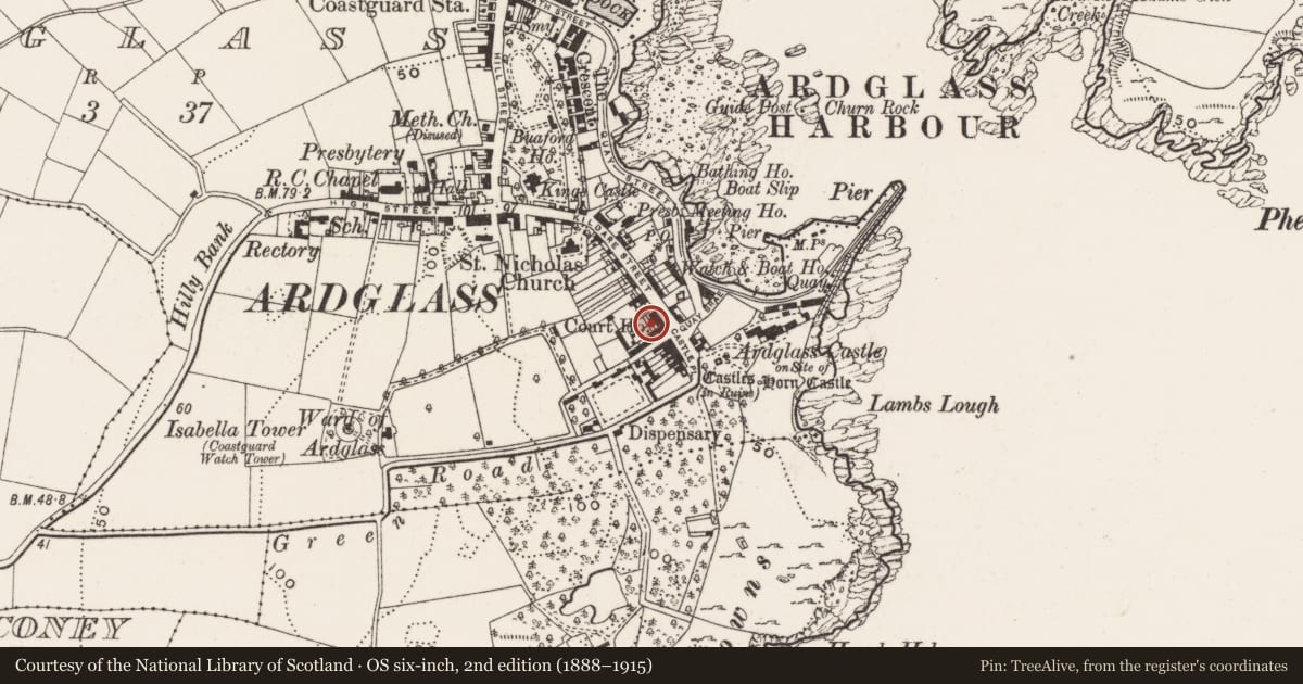 Ordnance Survey six-inch map, 2nd edition (1888–1915) covering the location of 6 Kildare St., Newry, Mourne and Down, with a pin at the register's coordinates