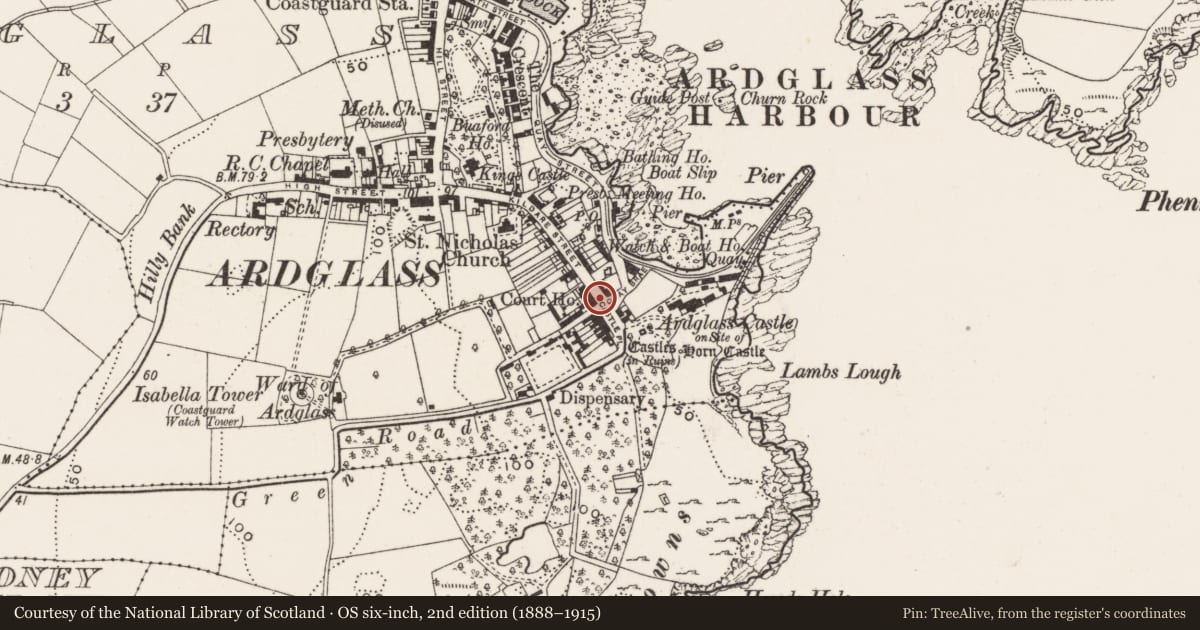 Ordnance Survey six-inch map, 2nd edition (1888–1915) covering the location of 3 Kildare St., Newry, Mourne and Down, with a pin at the register's coordinates