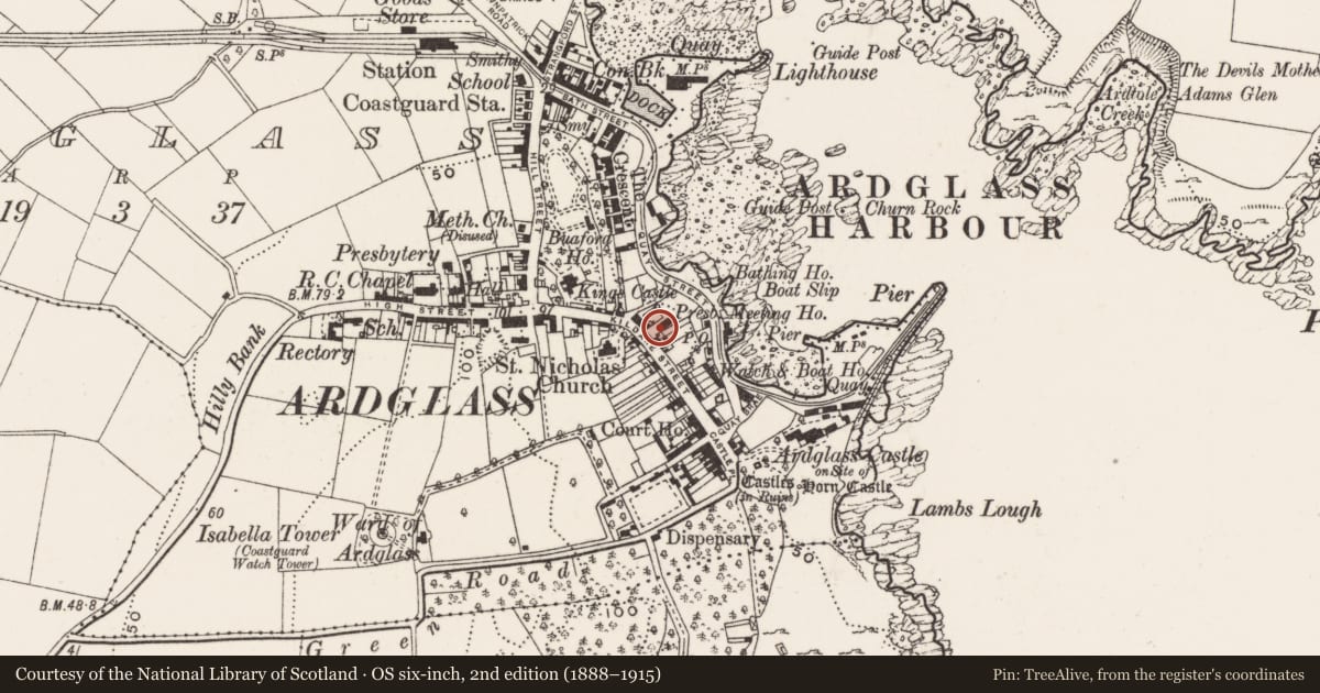 Ordnance Survey six-inch map, 2nd edition (1888–1915) covering the location of Presbyterian Church, Newry, Mourne and Down, with a pin at the register's coordinates