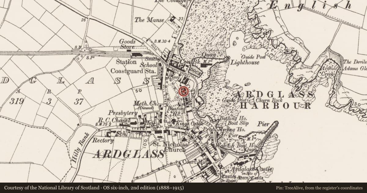Ordnance Survey six-inch map, 2nd edition (1888–1915) covering the location of 5 The Crescent, Newry, Mourne and Down, with a pin at the register's coordinates
