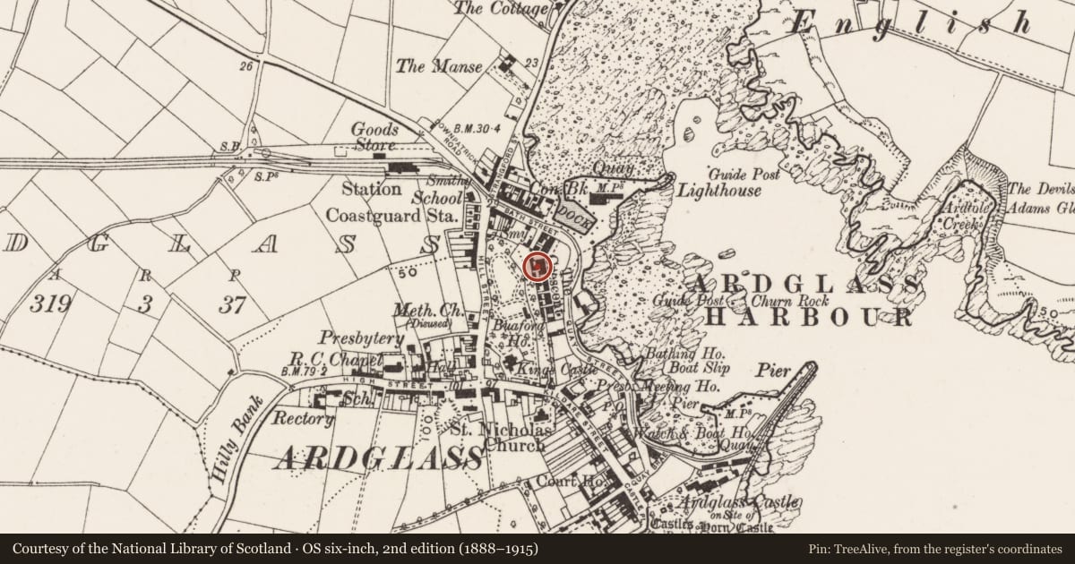 Ordnance Survey six-inch map, 2nd edition (1888–1915) covering the location of 6 The Crescent, Newry, Mourne and Down, with a pin at the register's coordinates