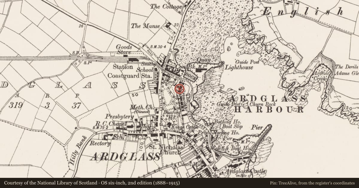 Ordnance Survey six-inch map, 2nd edition (1888–1915) covering the location of 7 The Crescent, Newry, Mourne and Down, with a pin at the register's coordinates