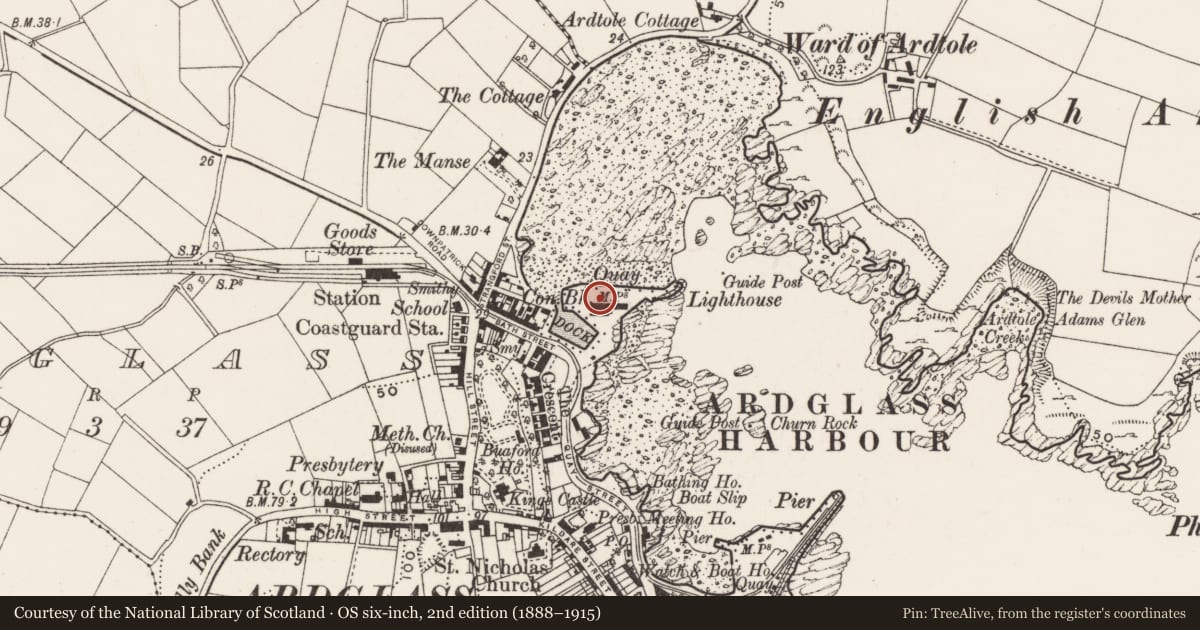 Ordnance Survey six-inch map, 2nd edition (1888–1915) covering the location of North Quay And Inner Harbour, Newry, Mourne and Down, with a pin at the register's coordinates