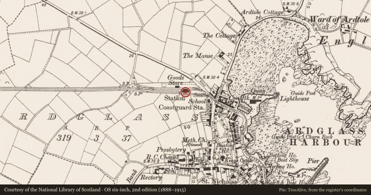 Ordnance Survey six-inch map, 2nd edition (1888–1915) covering the location of Former Station House, Newry, Mourne and Down, with a pin at the register's coordinates
