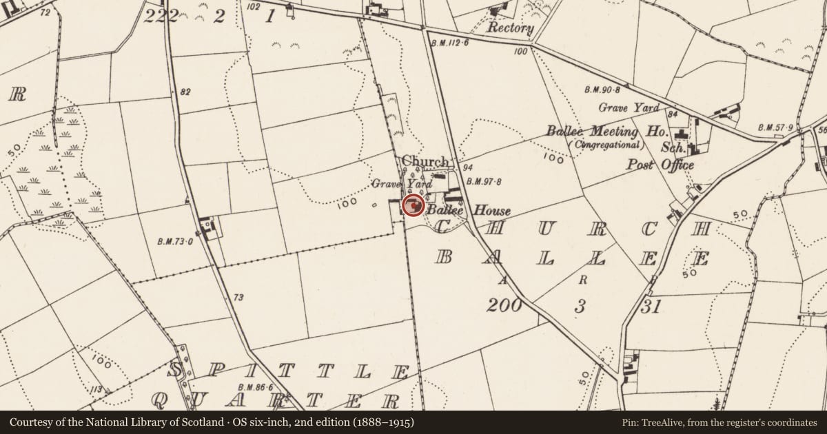 Ordnance Survey six-inch map, 2nd edition (1888–1915) covering the location of Old Bothy, Newry, Mourne and Down, with a pin at the register's coordinates