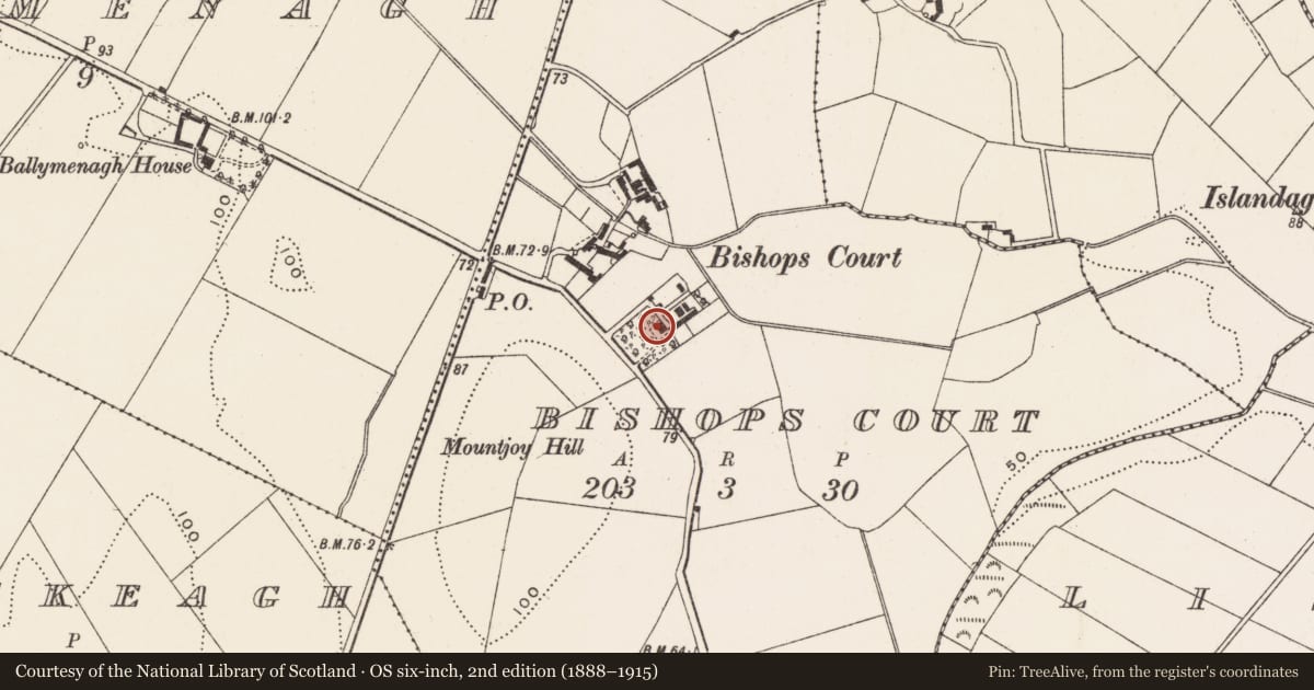 Ordnance Survey six-inch map, 2nd edition (1888–1915) covering the location of 69 Lismore Road, Newry, Mourne and Down, with a pin at the register's coordinates