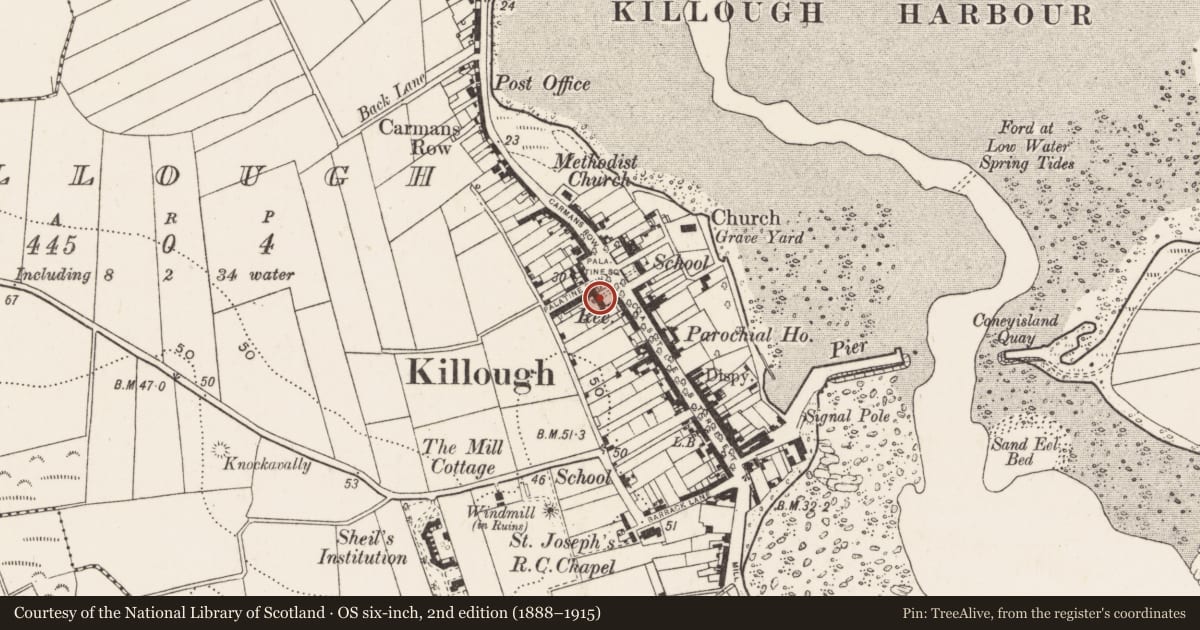 Ordnance Survey six-inch map, 2nd edition (1888–1915) covering the location of 5 The Square, Newry, Mourne and Down, with a pin at the register's coordinates