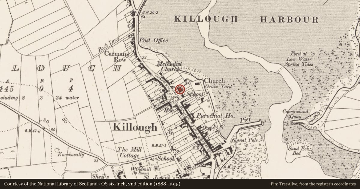 Ordnance Survey six-inch map, 2nd edition (1888–1915) covering the location of 7 The Square, Newry, Mourne and Down, with a pin at the register's coordinates