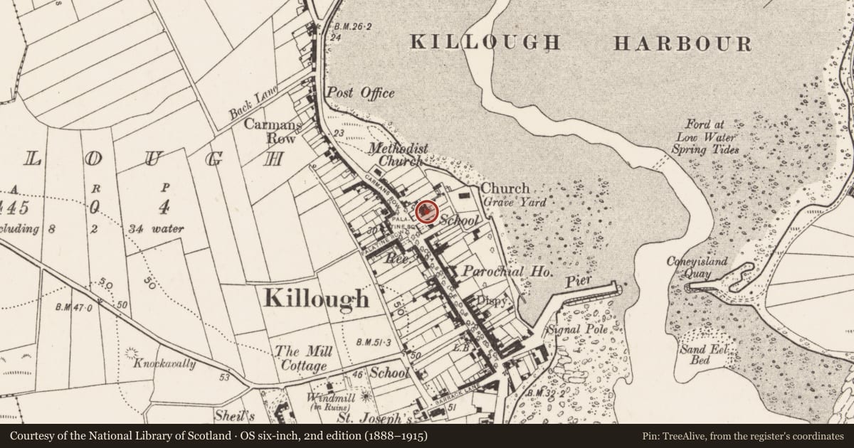 Ordnance Survey six-inch map, 2nd edition (1888–1915) covering the location of 6 The Square, Newry, Mourne and Down, with a pin at the register's coordinates