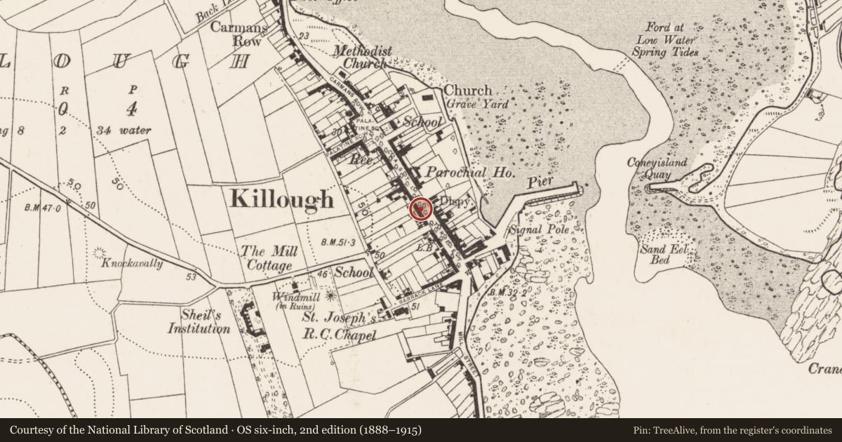 Ordnance Survey six-inch map, 2nd edition (1888–1915) covering the location of 39 Castle St., Newry, Mourne and Down, with a pin at the register's coordinates