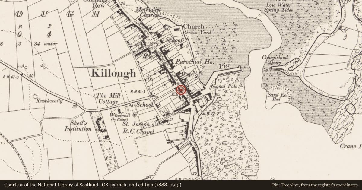 Ordnance Survey six-inch map, 2nd edition (1888–1915) covering the location of Anchor Bar, Newry, Mourne and Down, with a pin at the register's coordinates