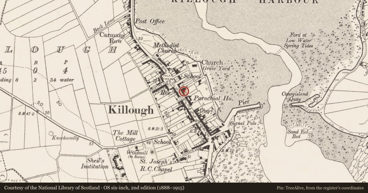 Ordnance Survey six-inch map, 2nd edition (1888–1915) covering the location of 10 Castle Street, Newry, Mourne and Down, with a pin at the register's coordinates