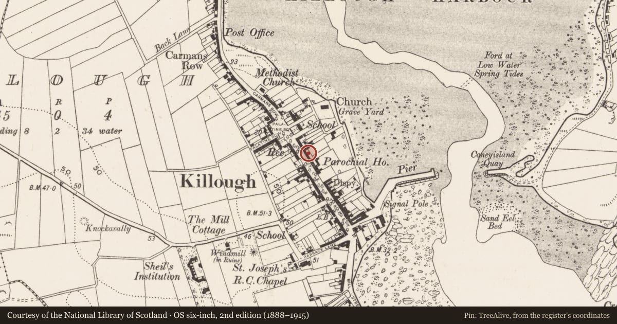 Ordnance Survey six-inch map, 2nd edition (1888–1915) covering the location of 14 Castle St., Newry, Mourne and Down, with a pin at the register's coordinates